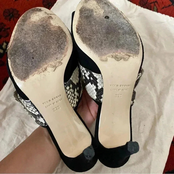 Leather Italian-Made Snakeskin Print Mule Heels with Buckle, Size EU 37.5 (US 7) - Picture 6 of 7